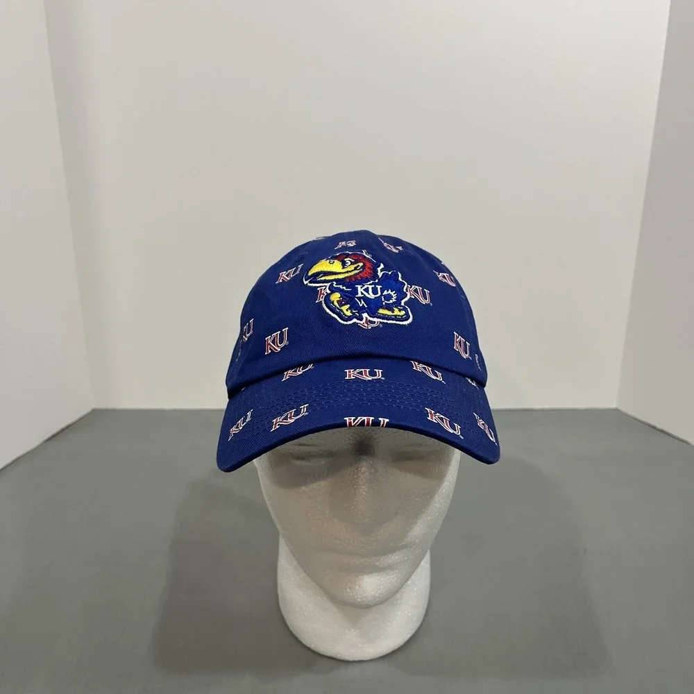Kansas Jayhawks Hat Cap Blue Adjustable Strap Baseball Embroidered KU Logo